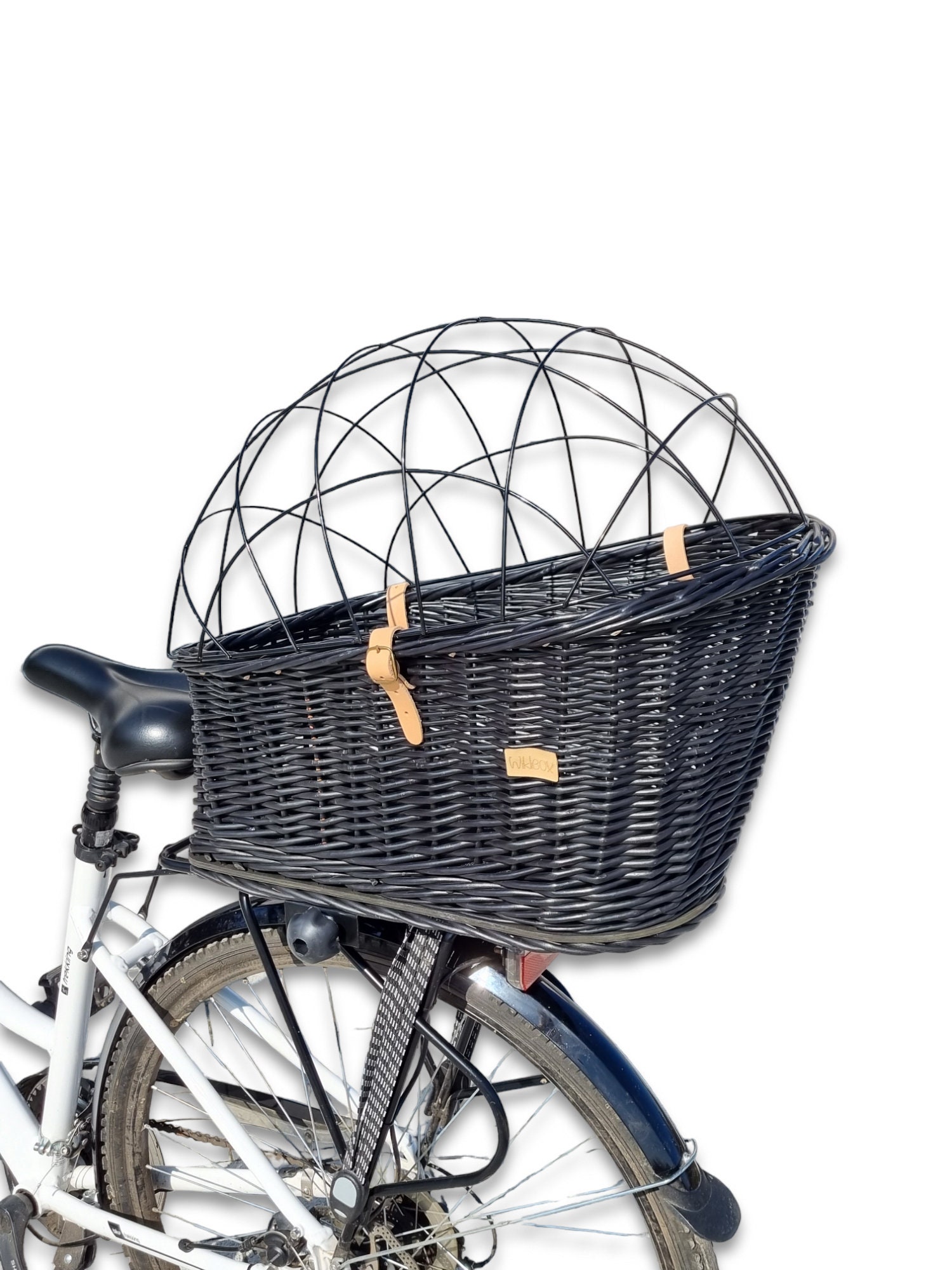 Panier de vélo avant à crochets, en osier, largeur 50 cm