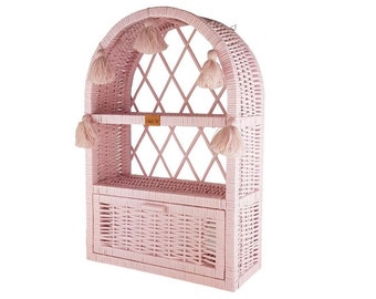 Wicker wall cupboard "Chappel" in the PINK color with tassels! Polish handmade product
