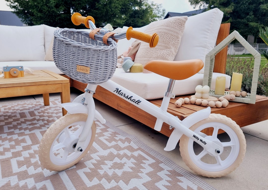 Wiklibox Wicker Bike Basket for Kids MINI DUMPY in GREY Color Mounted