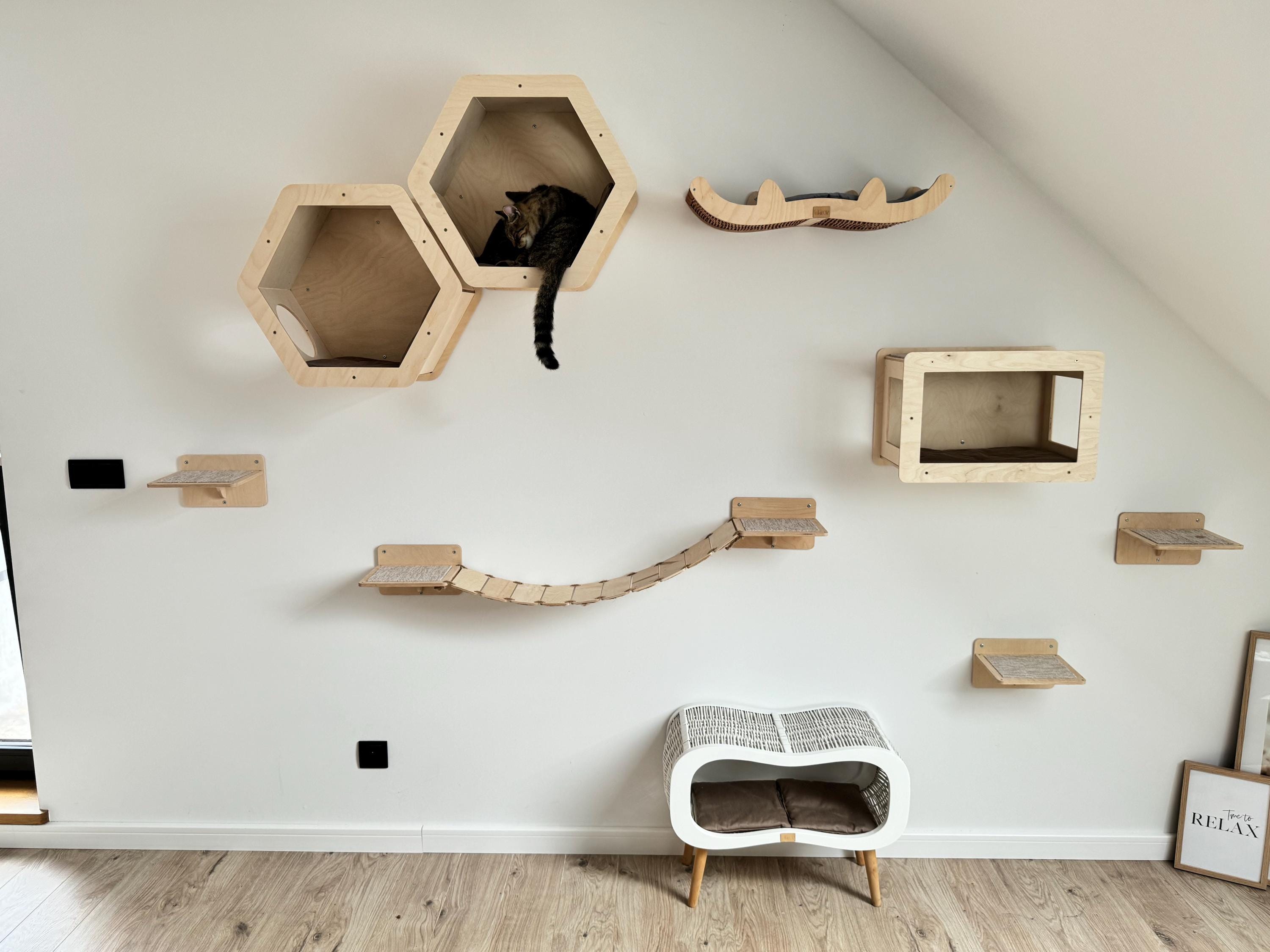 Wiklibox Wall cat bed, cat wall shelves, cat house, cat furniture wall, cat bed, cat house. Wooden cat bed, Cat bed hexagon. Pet furniture