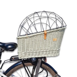 Wiklibox rieten fietsbagagedrager honden- of kattendrager in OLIJF met KUSSEN, verstelbare knop en massief ijzeren kooi.