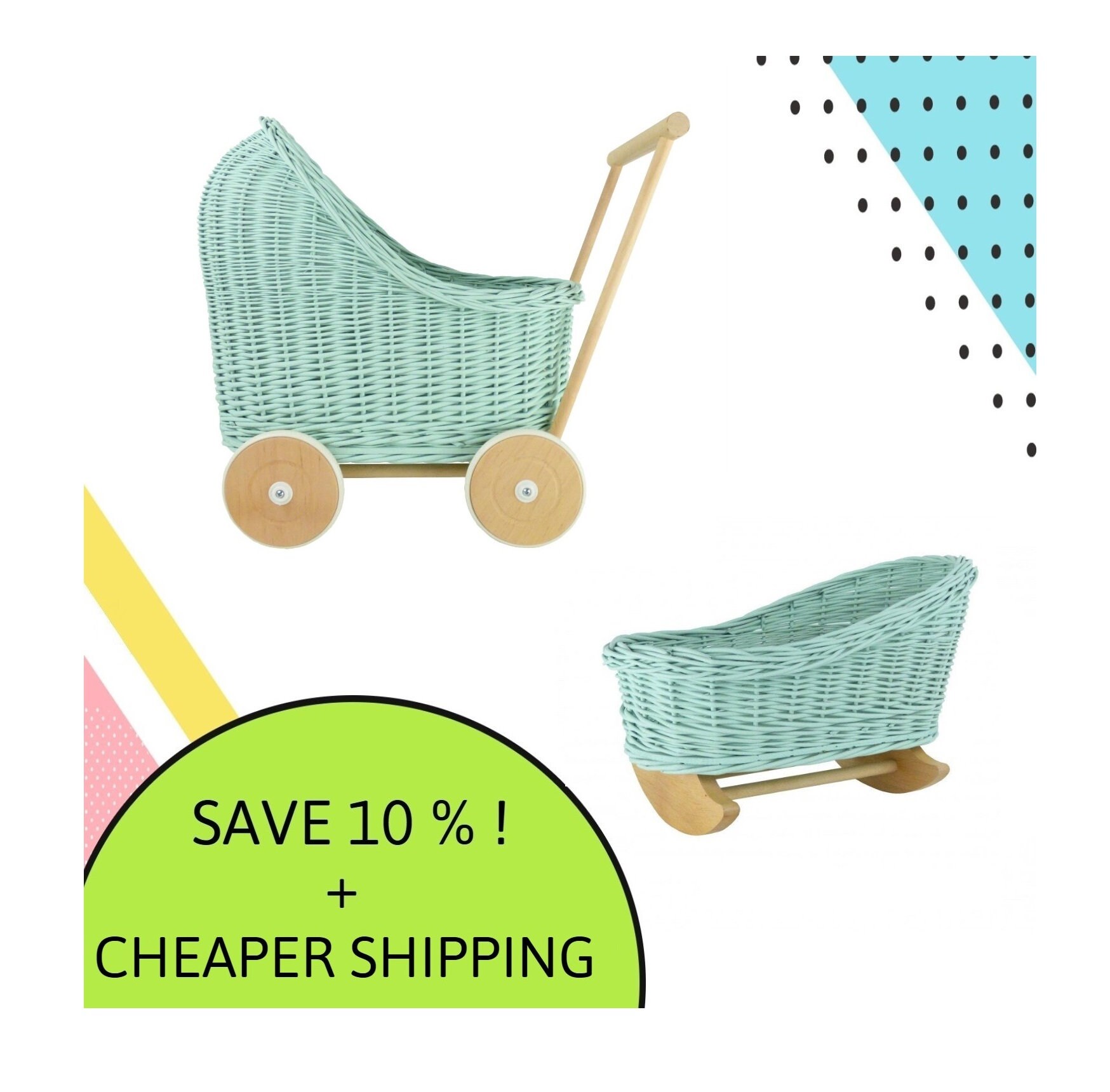 green dolls pram