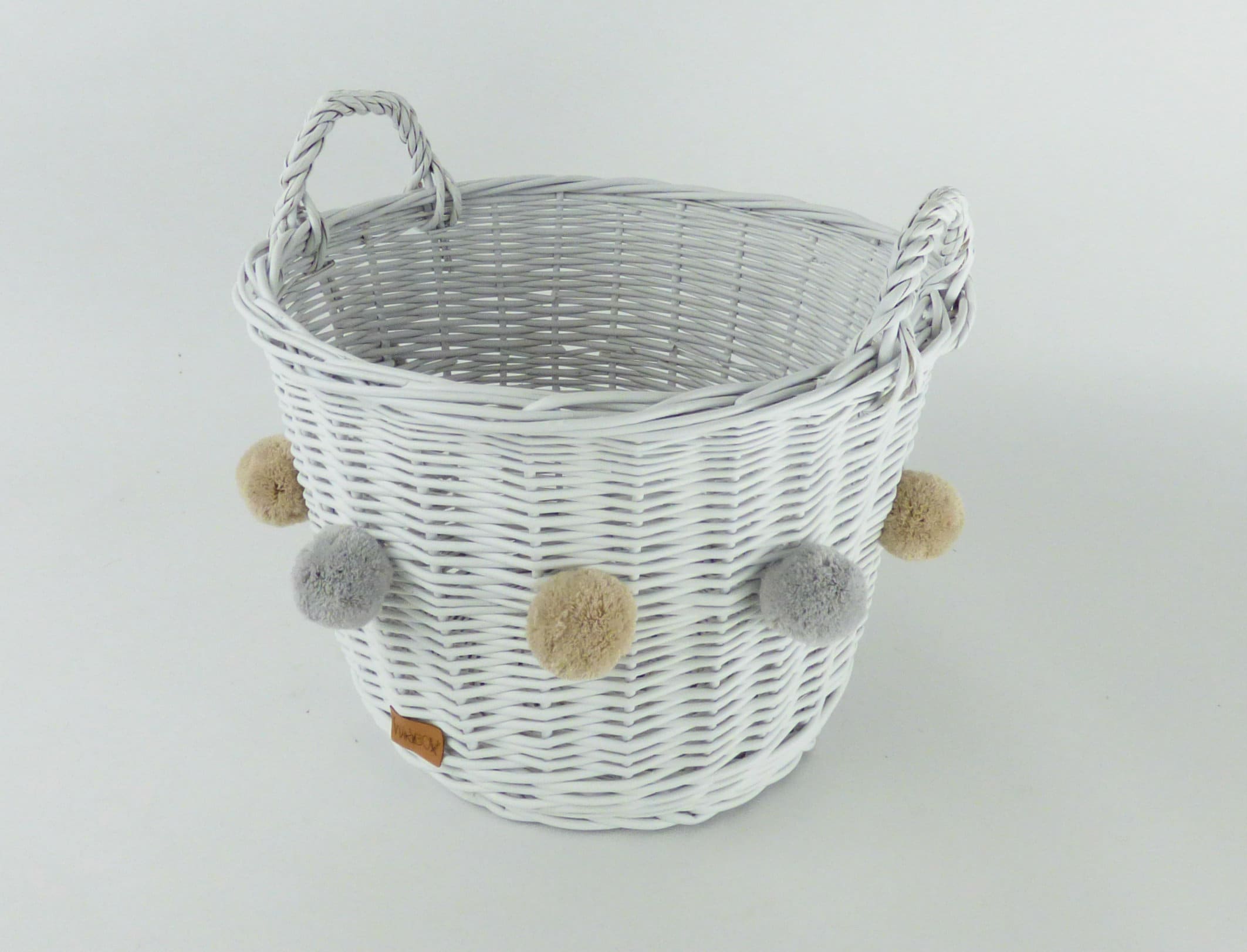 Wiklibox Wicker Toys Basket in WHITE Color With 6 Pompoms Etsy