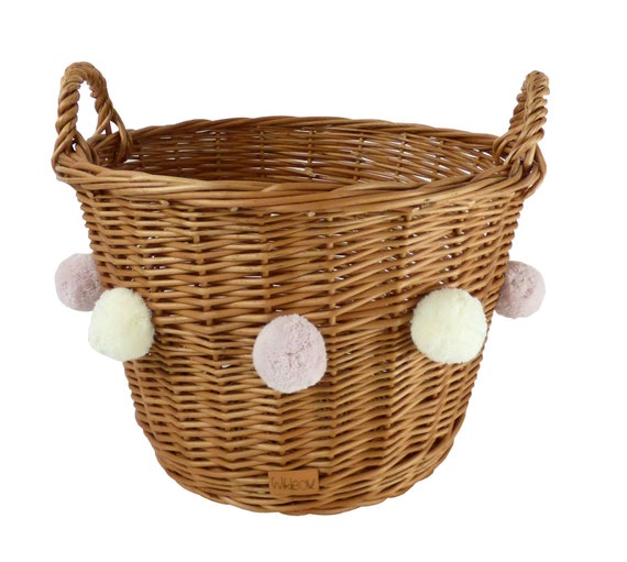 Wiklibox Wicker Toys Basket in NATURAL Color With 6 Pompoms Etsy