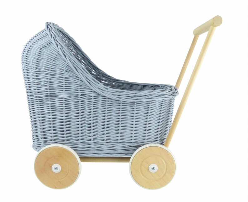 Wiklibox natural wicker /& beech wood doll/'s pram in GRAY color Baby walker