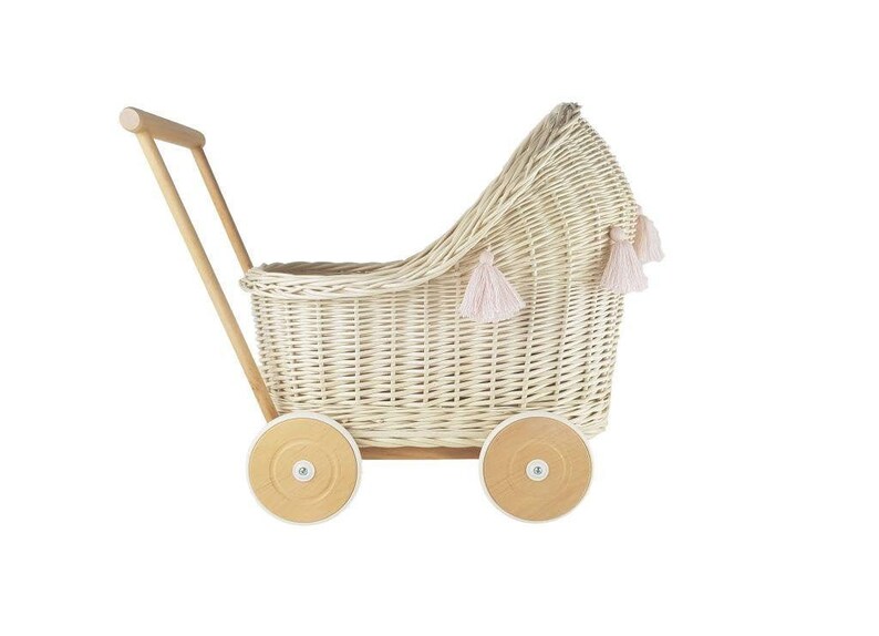 Wiklibox wicker & beech wood doll's pram in ECRU creamy image 0