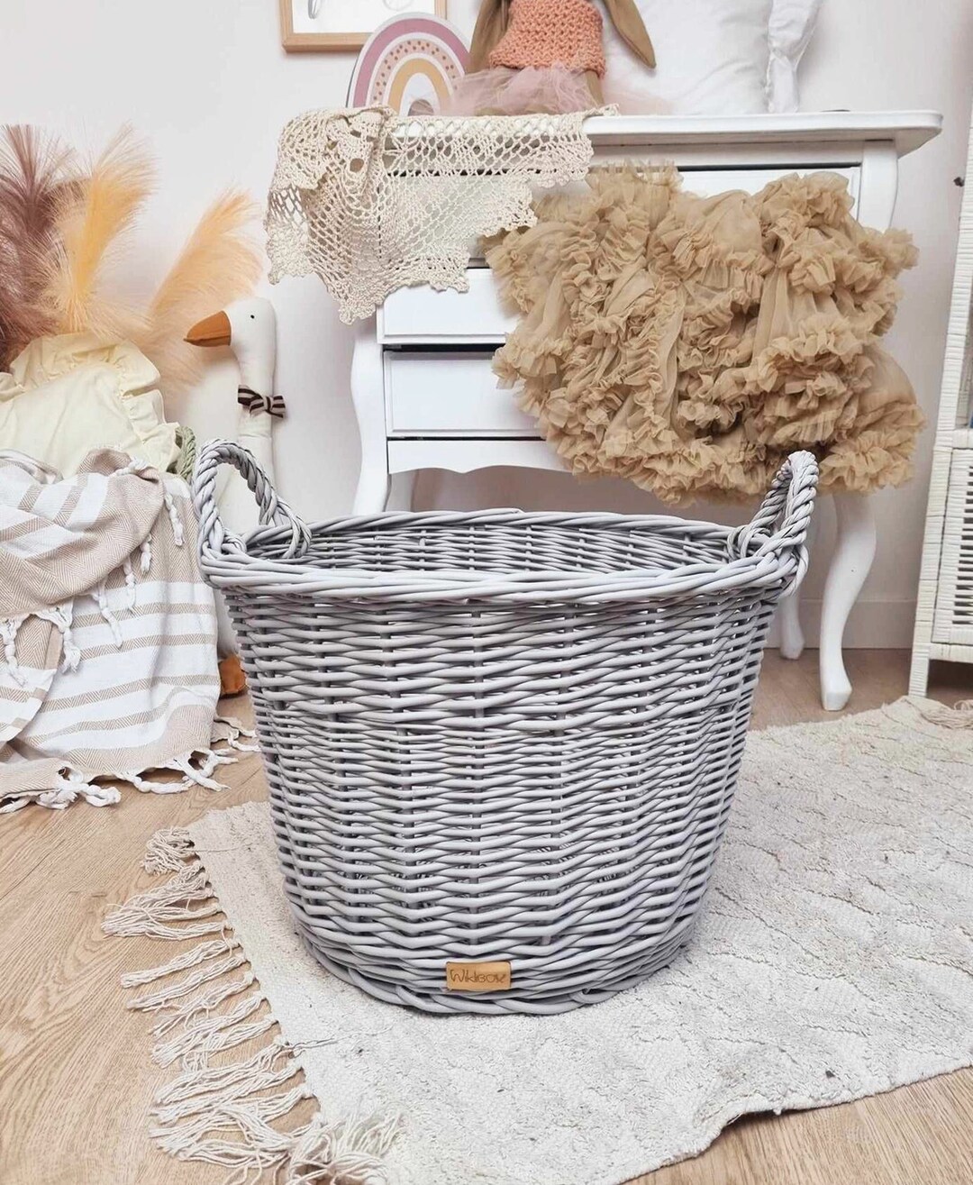 Wiklibox Wicker Toys Basket in Gray Color. Antiallergic Paint. Etsy