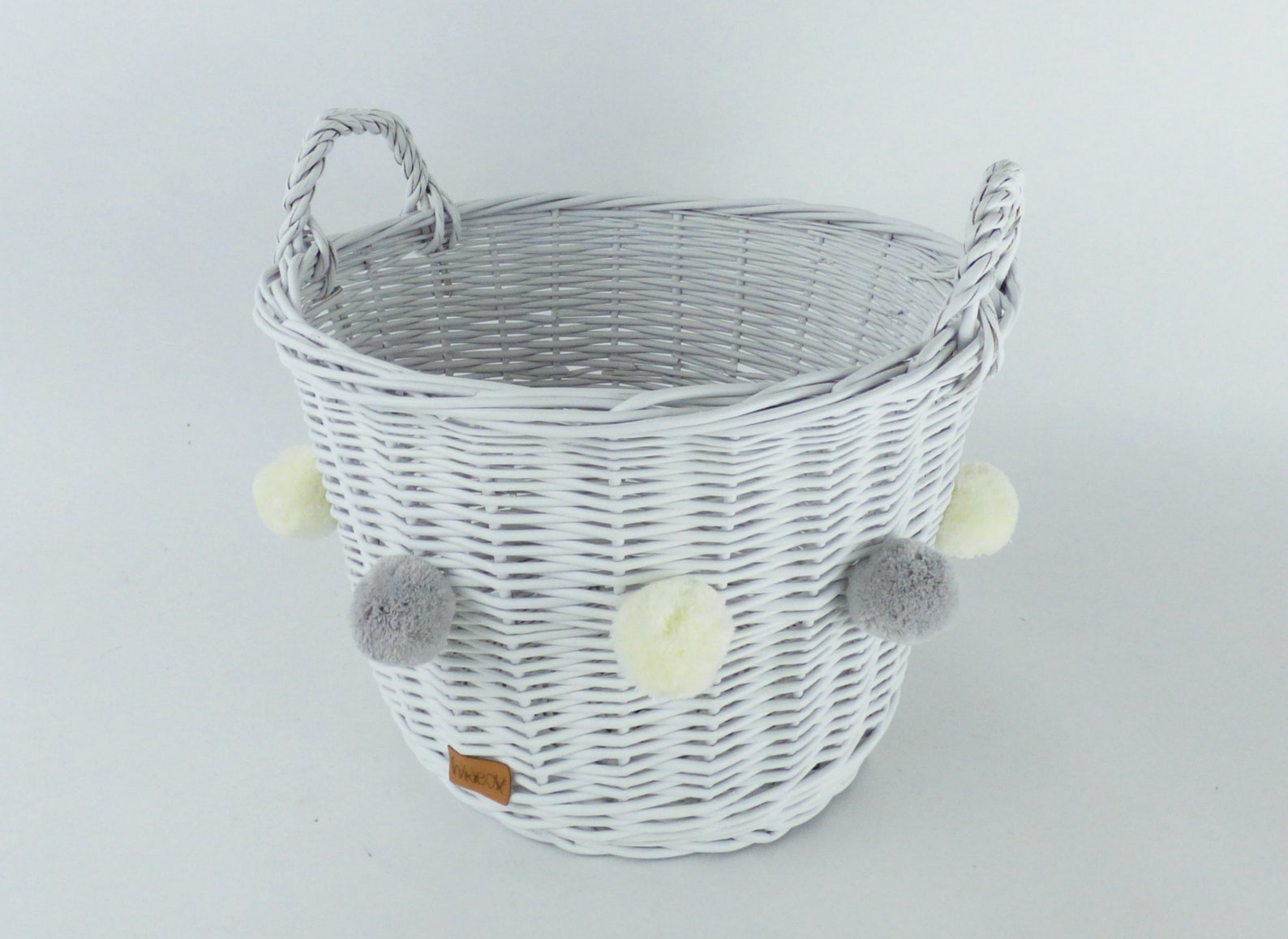 Wiklibox Wicker Toys Basket in WHITE Color With 6 Pompoms Etsy