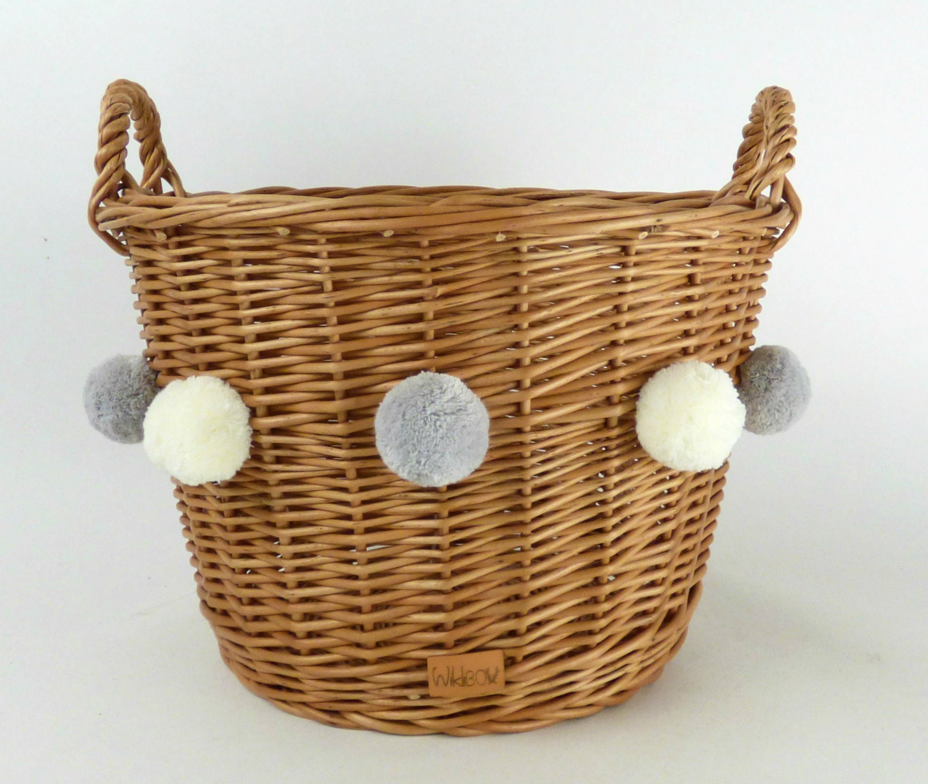 Wiklibox Wicker Toys Basket in NATURAL Color With 6 Pompoms Etsy