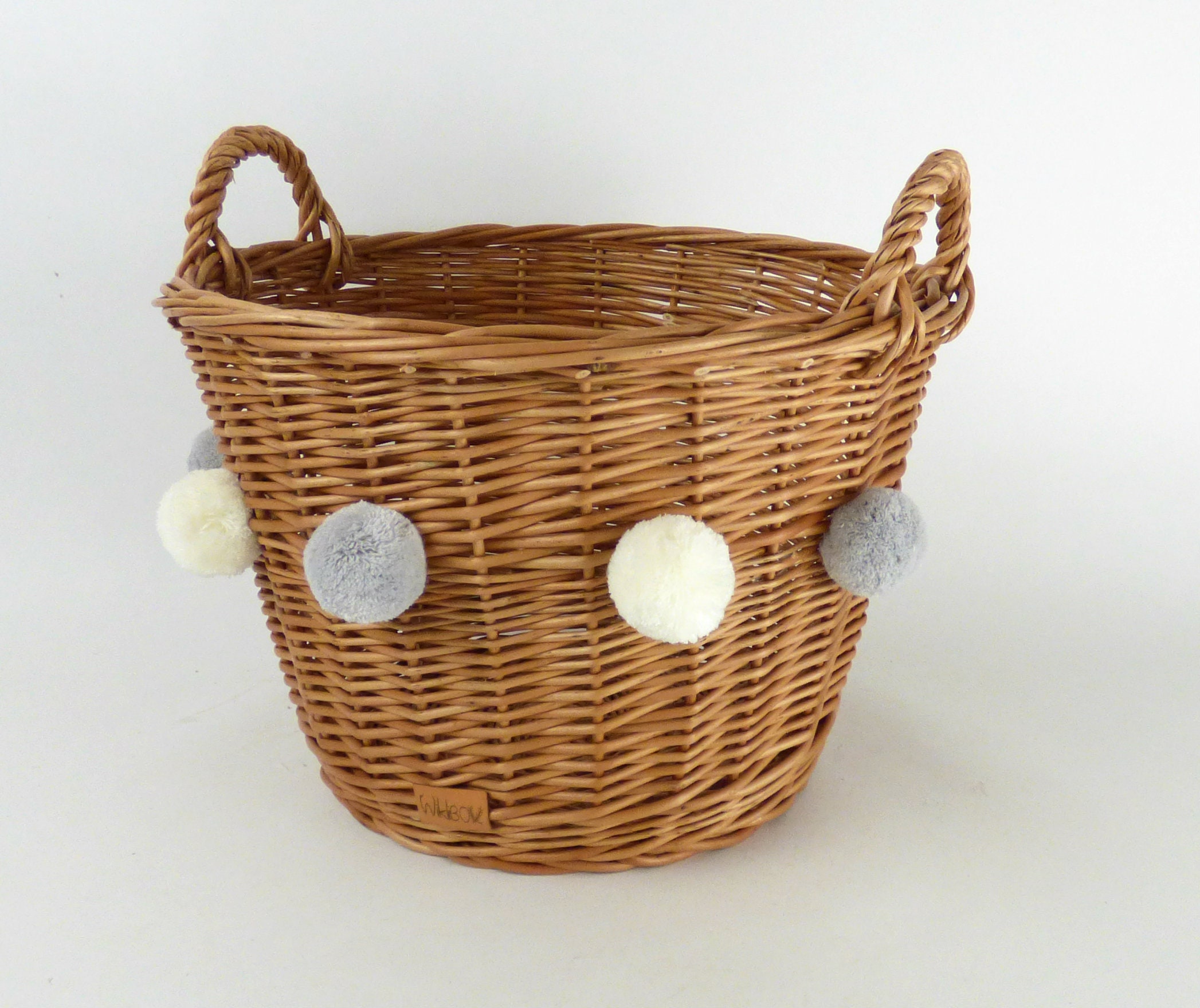 Wiklibox Wicker Toys Basket in NATURAL Color With 6 Pompoms Etsy