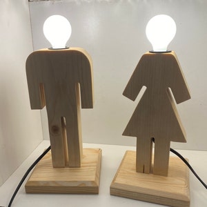 Little Girl and Little Boy Pine Table Lamp