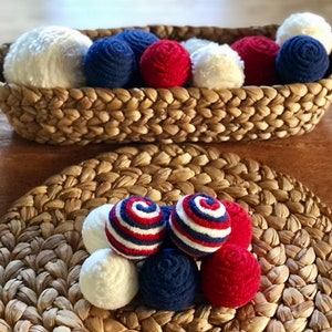 Patriotic Decor - 8 mini Decorative Yarn Balls - Red, White, & Blue - Bowl Filler; Basket Filler; Vase Fillers
