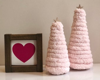 Valentines Yarn Trees - farmhouse home decor; rustic mantle decor; coffee table decor; centerpiece decor; holiday decor