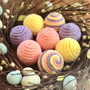 Easter Decor - 8 mini Decorative Yarn Balls - Pink, Purple & Yellow - Bowl Filler; Basket Filler; Vase Fillers