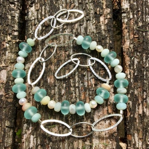 Zee glas zilveren ketting met amazzonite
