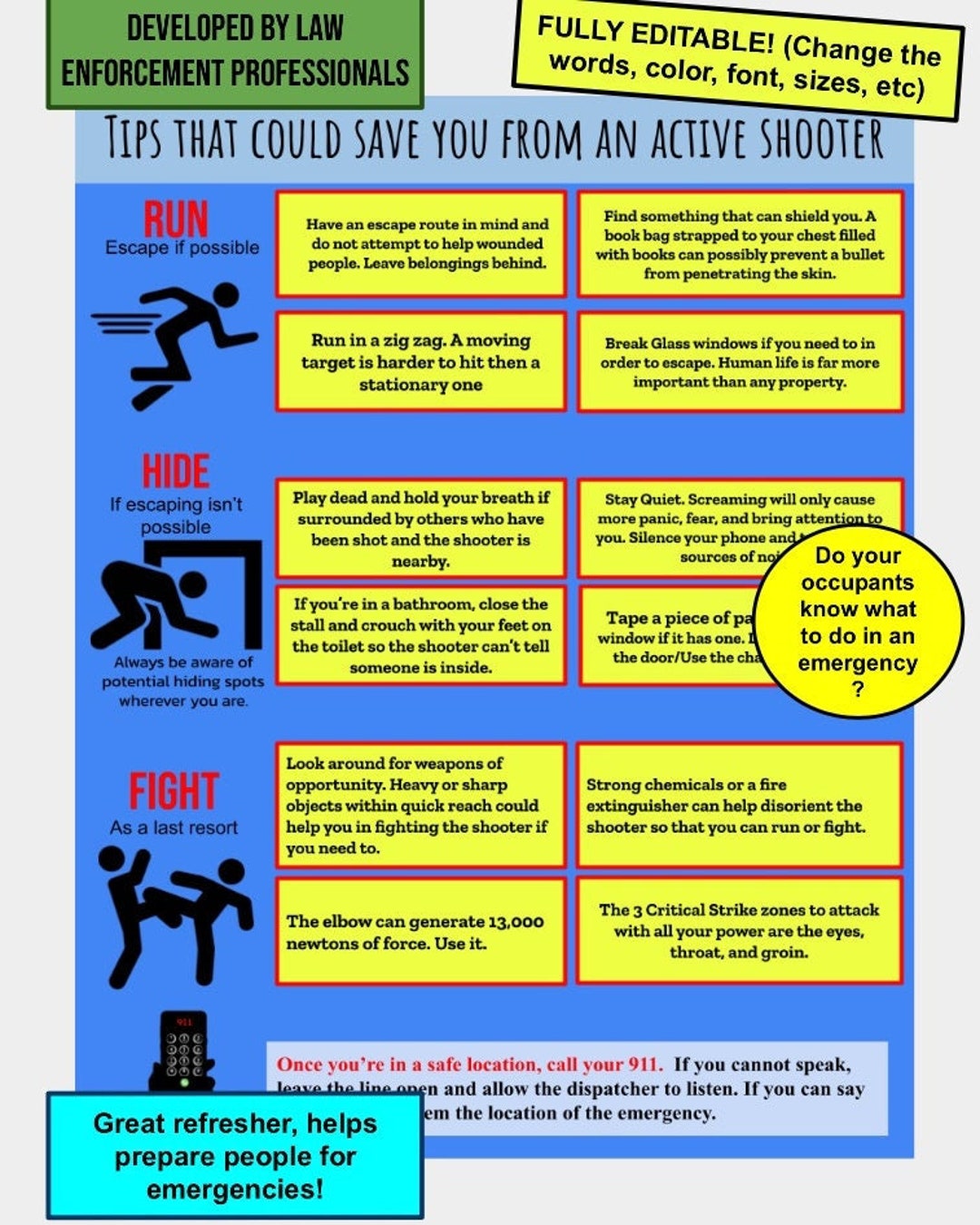 ACTIVE SHOOTER PLAN Tips Emergency Flyer/poster Template editable ACTIVE SHOOTER PLAN Tips Emergency Flyer/poster Template editable