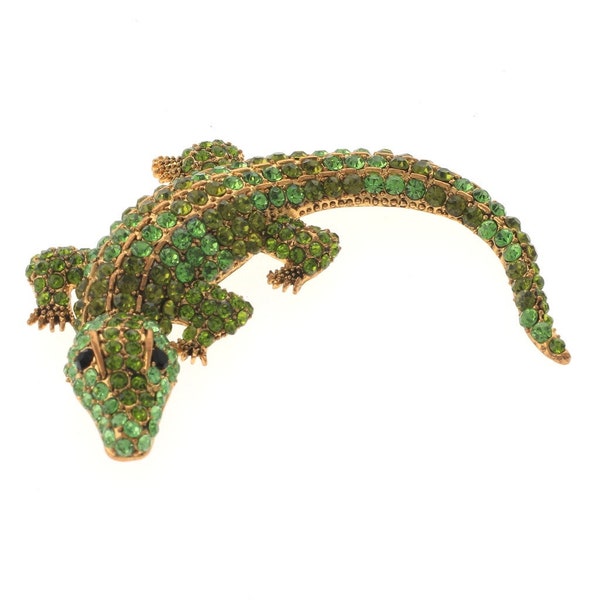 Large Alligator Rhinestone Brooch