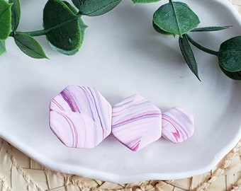 Pink marble hexagon polymer clay hair clip