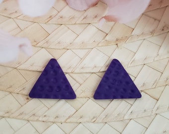 Polymer clay stud earrings, purple earrings, minimalist earrings, triangle earrings
