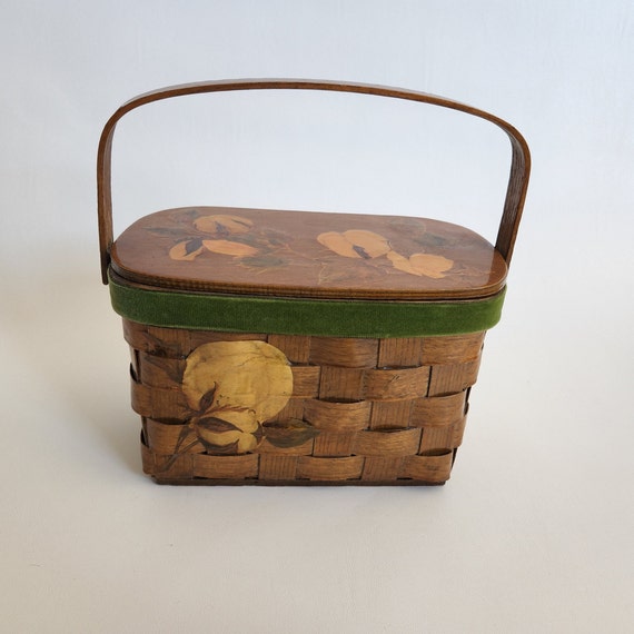 Vintage Handbag, Decoupage Wooden Basket Handbag,… - image 1