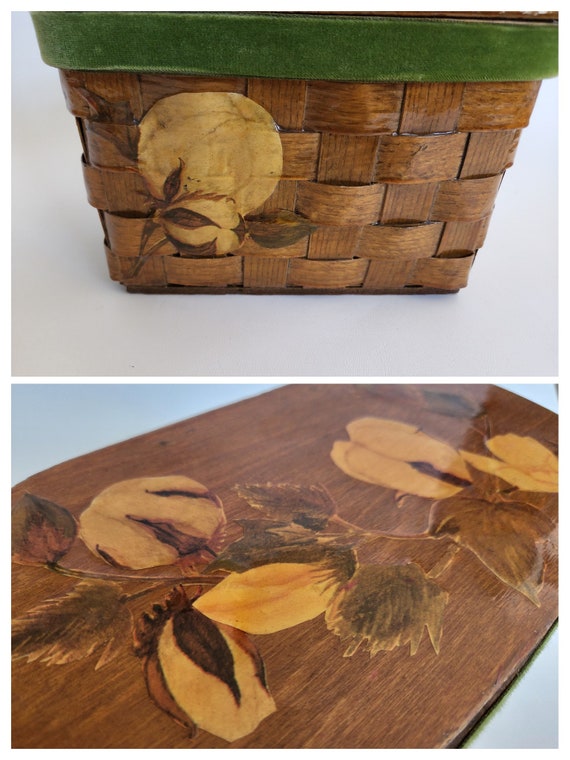 Vintage Handbag, Decoupage Wooden Basket Handbag,… - image 9