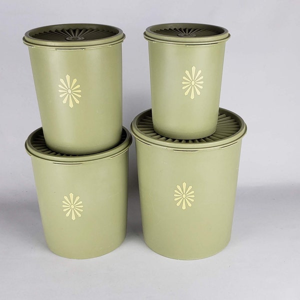Tupperware Kanister Set von 4, Kunststoff Aufbewahrungsbehälter, Vintage Tupperware, Avocado grün Tupperware, Servalier Kanister Set