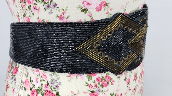 Gold and Black Beaded Belt, V Shape Cinch Belt, V… - image 5