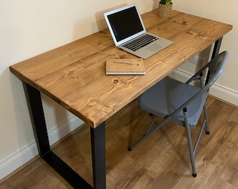 Rustic Desk with Square Legs - Reclaimed Desk - Industrial Desk - Scaffold Boards - Computer Desk - Home Office - Steel Legs - Office Desk