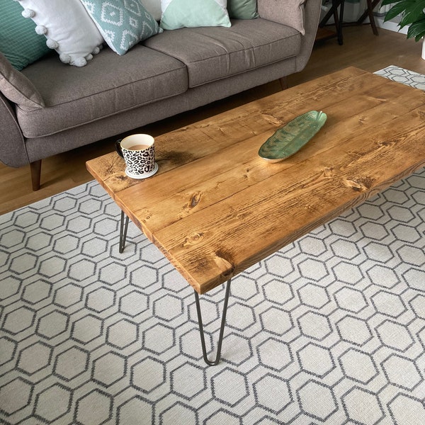 Rustic Wooden Coffee Table - Scaffold Boards - Hairpin Legs - Industrial Furniture - Living Room Furniture - Reclaimed - Side Table