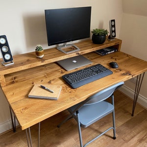 Rustic Desk for Home Office Desk Hairpin Legs Steel Legs Reclaimed Desk Wood Desk With Shelf Gaming Desk With Tray Add on Cable Management