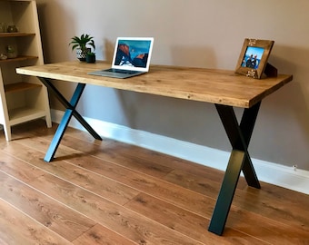 Rustic Desk with X Frame Legs - Computer Desk - Industrial Desk - Scaffold Board Desk - Reclaimed Desk - Home Office - Office Desk - WFH