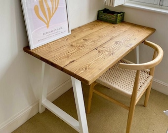 Rustic Desk with White A Frame Legs - WFH - Industrial Desk - Scaffold Boards - Reclaimed Wood- Home Office - Steel Legs - Office Desk