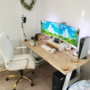 Rustic Desk With White A Frame Legs Gaming Desk Streaming Desk