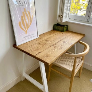 Rustic Desk with White A Frame Legs - WFH - Industrial Desk - Scaffold Boards - Reclaimed Wood- Home Office - Steel Legs - Office Desk