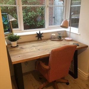 Rustic Desk with Trapezium Legs - Industrial legs - Scaffold Board Desk - Reclaimed Desk - Wooden Desk - Office - Furniture - Computer Desk