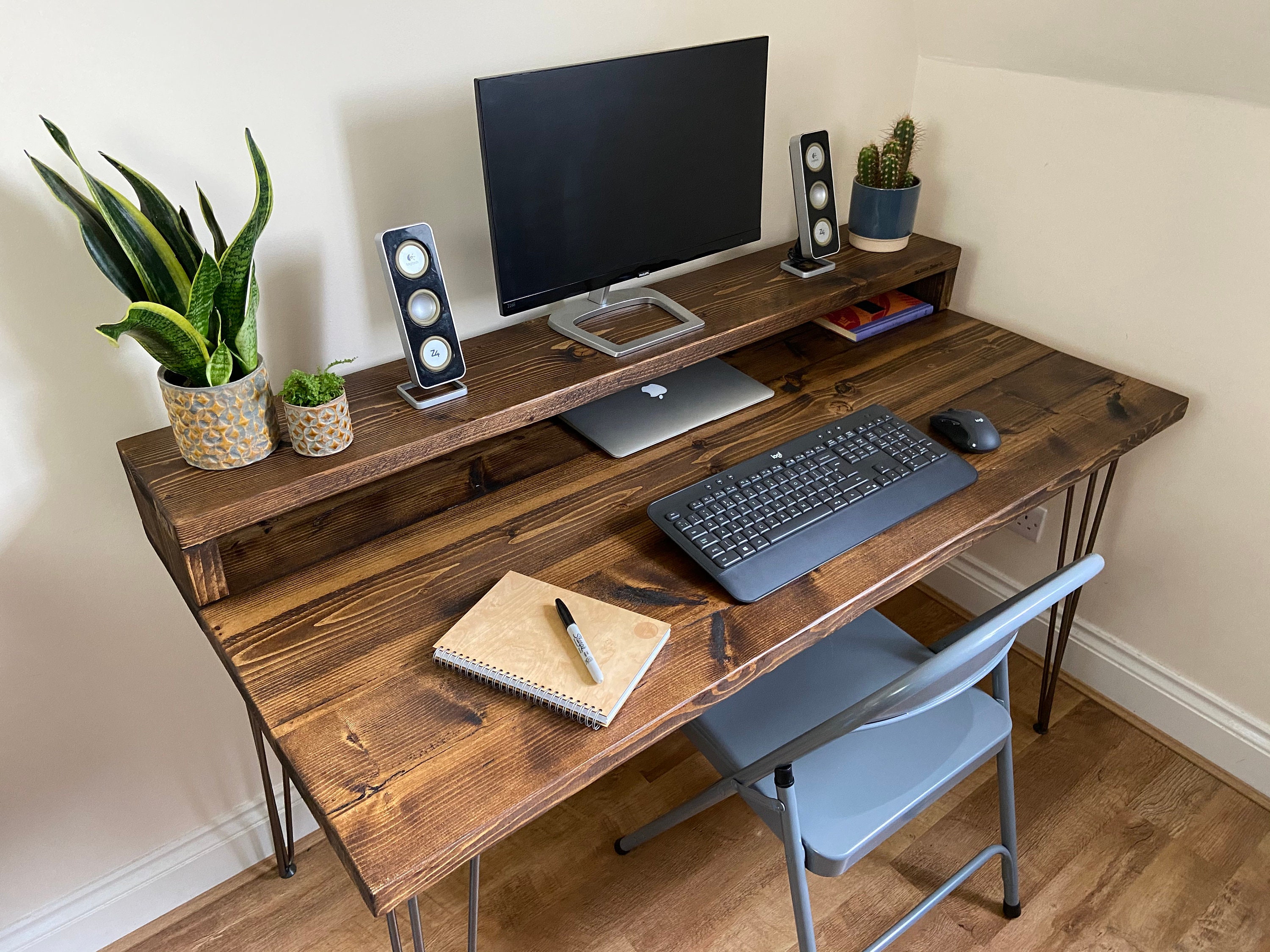 Rustic Computer Desk and Monitor Shelf Rustic Desk Steel - Etsy