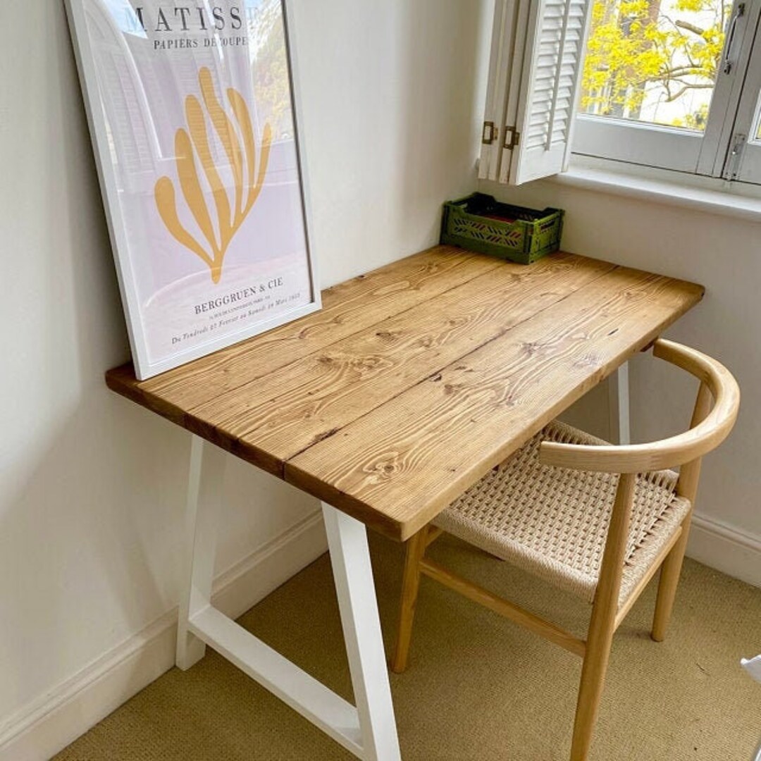 Wood top desk with white legs deals