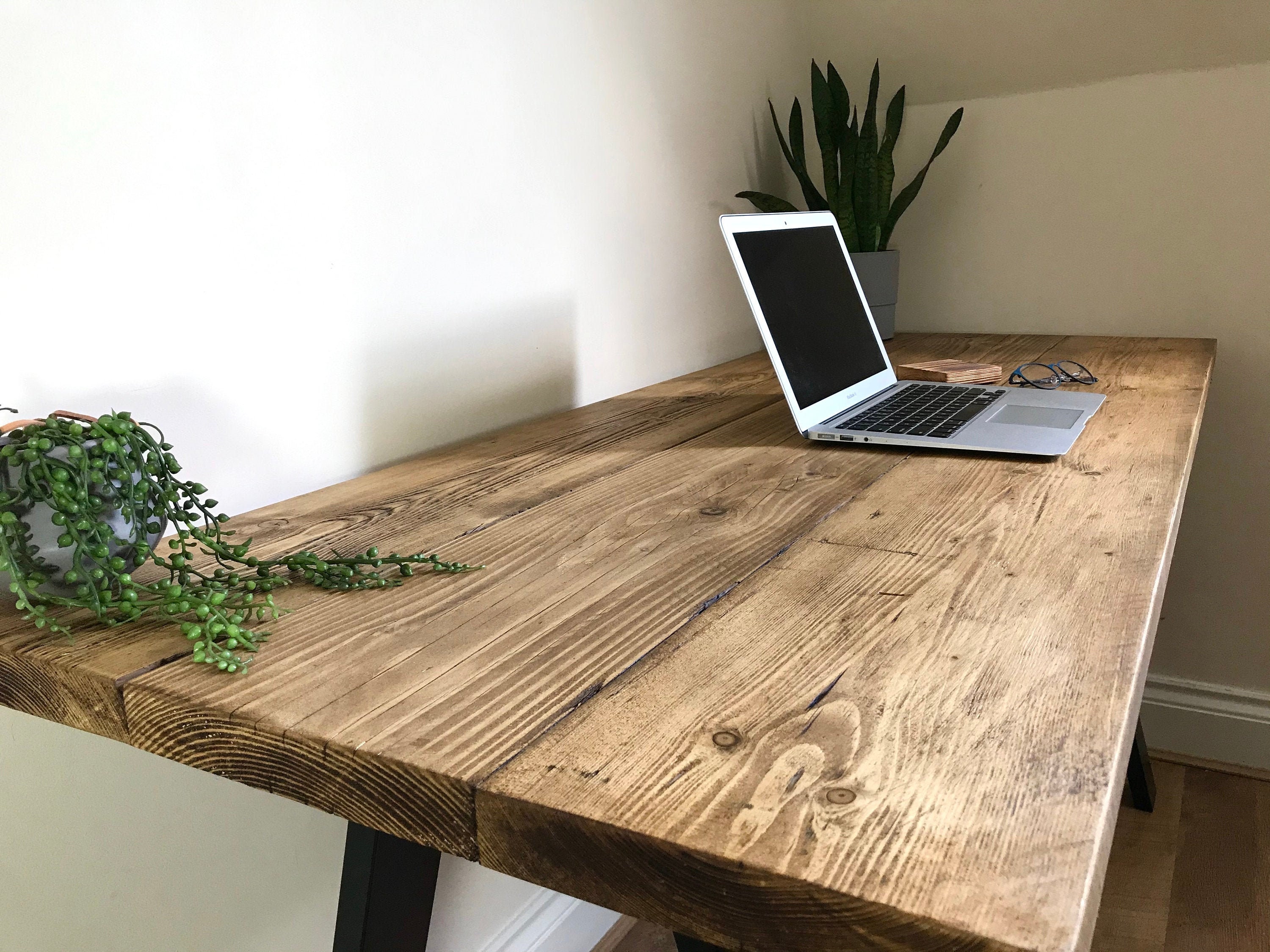 Rustic Desk With A Frame Legs WFH Industrial Desk Scaffold Boards