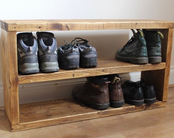 Solid Rustic Shoe Rack - Chunky - Wood - Scaffold Boards - Reclaimed - Farmhouse - Furniture