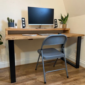 Rustic Computer Desk and Monitor Shelf with INDUSTRIAL LEGS - Rustic Desk - Office Desk - Industrial - Home office - Music Desk for Speakers