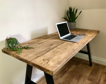 Rustic Desk with A Frame Legs - WFH - Industrial Desk - Scaffold Boards - Reclaimed Wood- Home Office - Steel Legs - Office Desk - Wood Desk