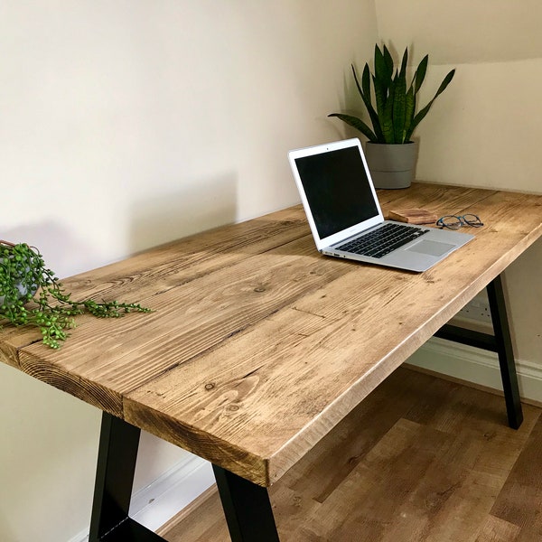 Rustic Desk with A Frame Legs - WFH - Industrial Desk - Scaffold Boards - Reclaimed Wood- Home Office - Steel Legs - Office Desk - Wood Desk