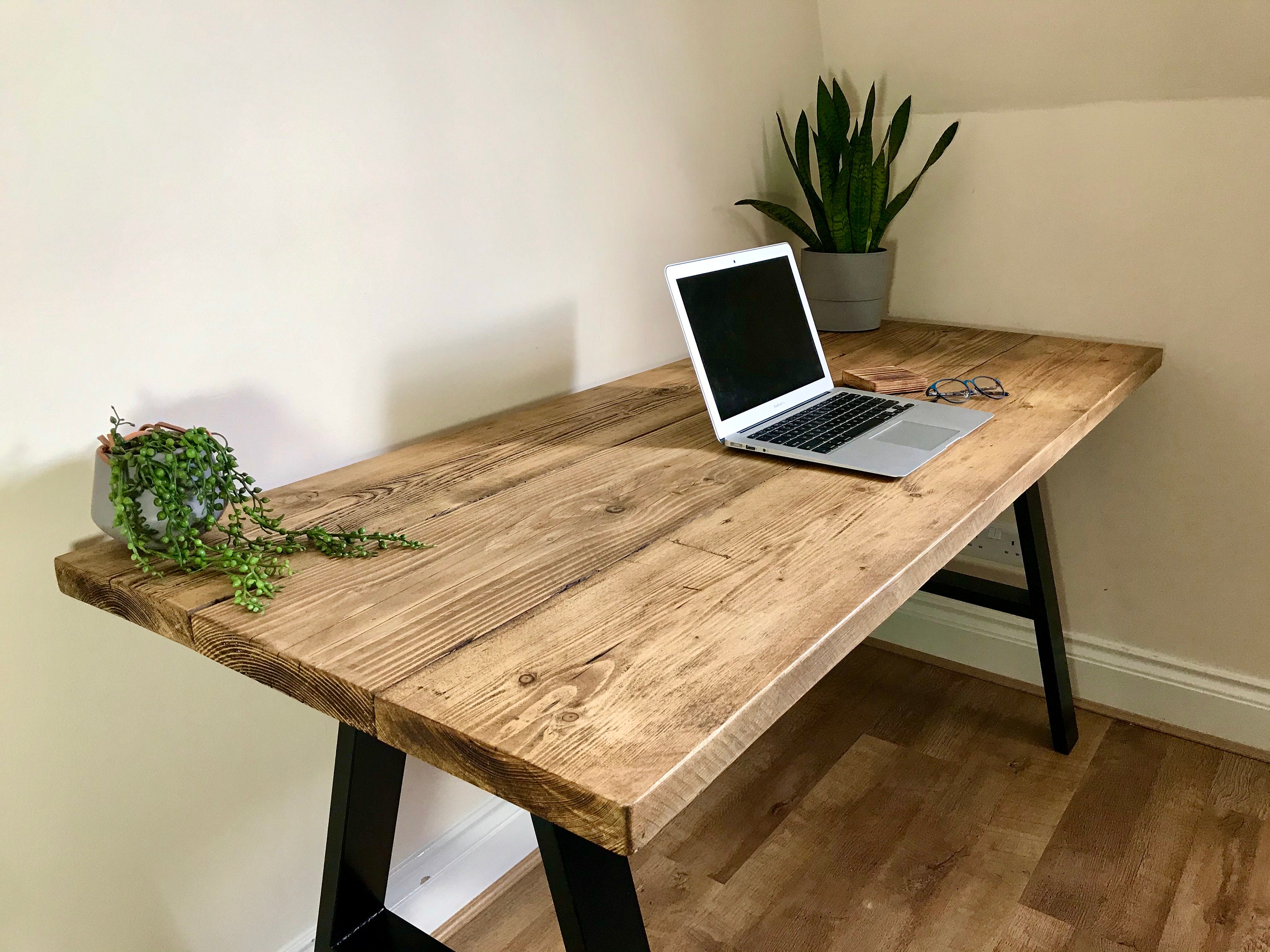 Buy Rustic Desk With A Frame Legs WFH Industrial Desk Scaffold Boards  Reclaimed Wood Home Office Steel Legs Office Desk Wood Desk Online in India  