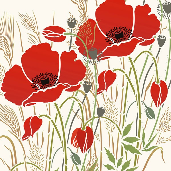 LARGE Wild Poppy & Grasses Stencil ©