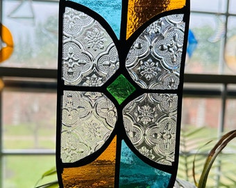 Stained glass suncatcher, stained glass window hanging, stained glass decor, bohemian decor, minimalist decor,
