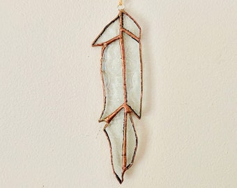 Stained Glass Feather, Bohemian Whimsy, Wall Decor, Stained Glass Suncatcher, Bohemian Decor, Feather Decor, Antique Copper, Textured Glass