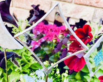 Stained Glass Bevel Plant Stake, Four Point Star, Moon and Star Decor, Plant Decor, Garden Decor, Unique Outdoor Decorations, Succulent Deco