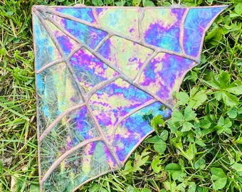 Stained Glass Spider Web Antique Copper Finish, Bohemian Decor, Spooky Decor, Unique Halloween Decor, Iridescent Whimsy Decor, Iridescent