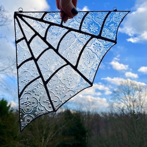 Stained Glass Spider Web Textured Art Glass Handmade Halloween Spooky Whimsical Unique Gift Housewarming Mothers Day