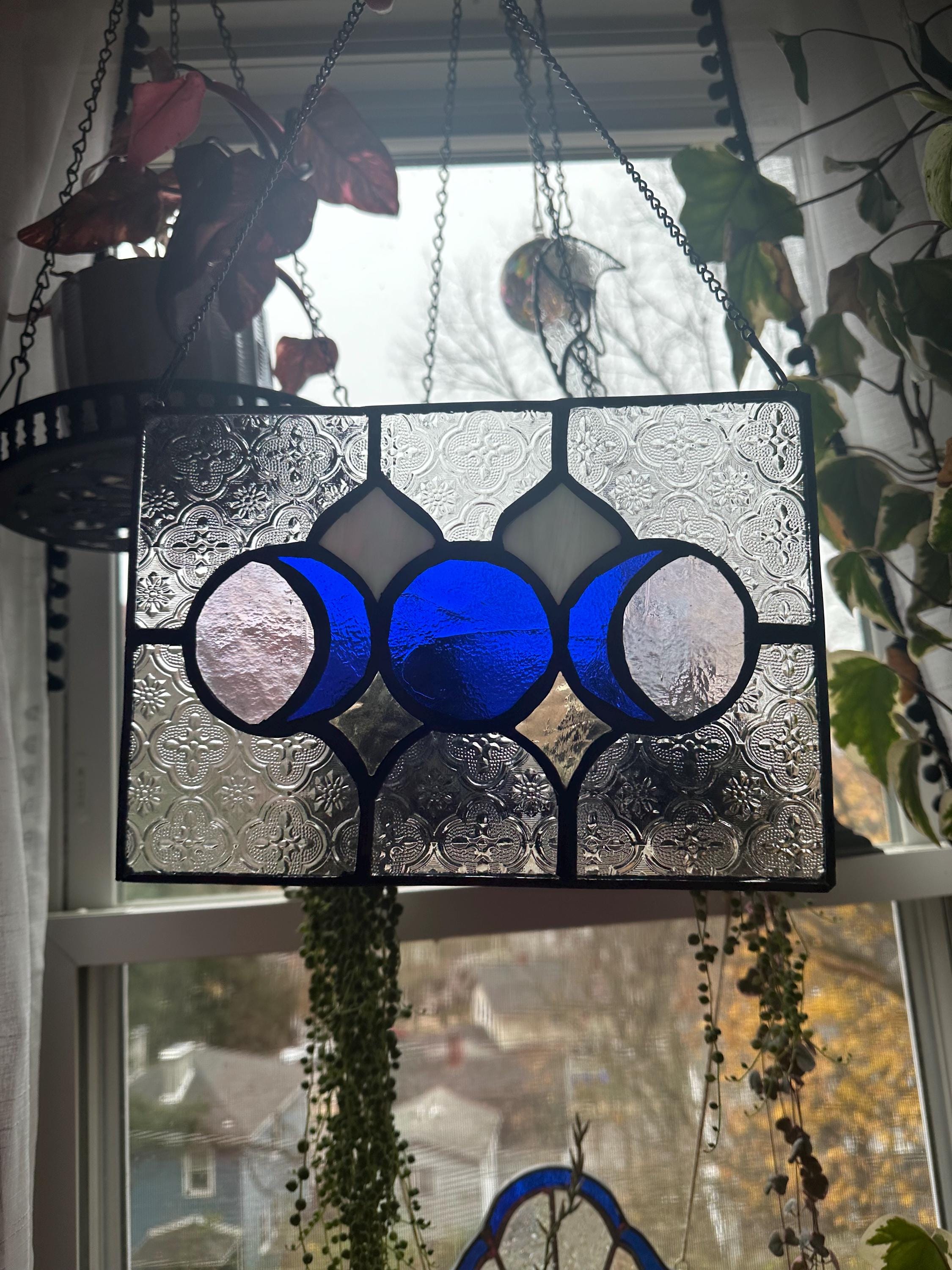 Stained Glass Triple Moon Goddess Panel, Whimsy Decor, Bohemian Decor ...